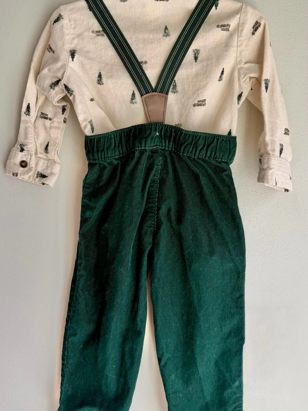 Carter's Forest Green Corduroy Pants with Striped Suspenders - Worn Once! - Picture 2 of 4